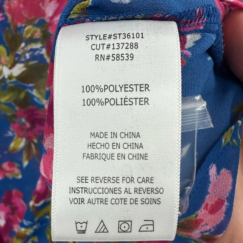 Kut From The Kloth Womens Size XL Blue Pink Floral Long Sleeve Ruffle Button Up - Picture 5 of 11